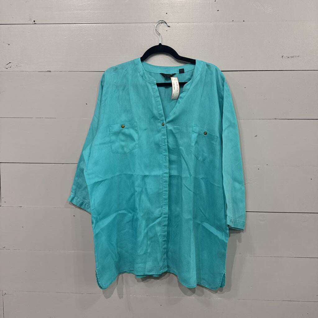 INVESTMENTS,OS LINEN TOP ,TEAL ,2X