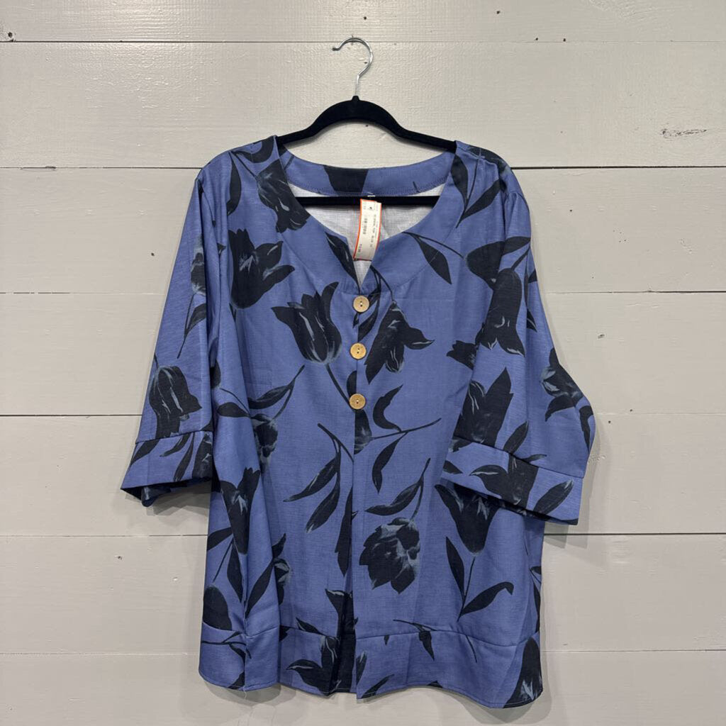 FLOREAL TOP ,BLUE ,3X