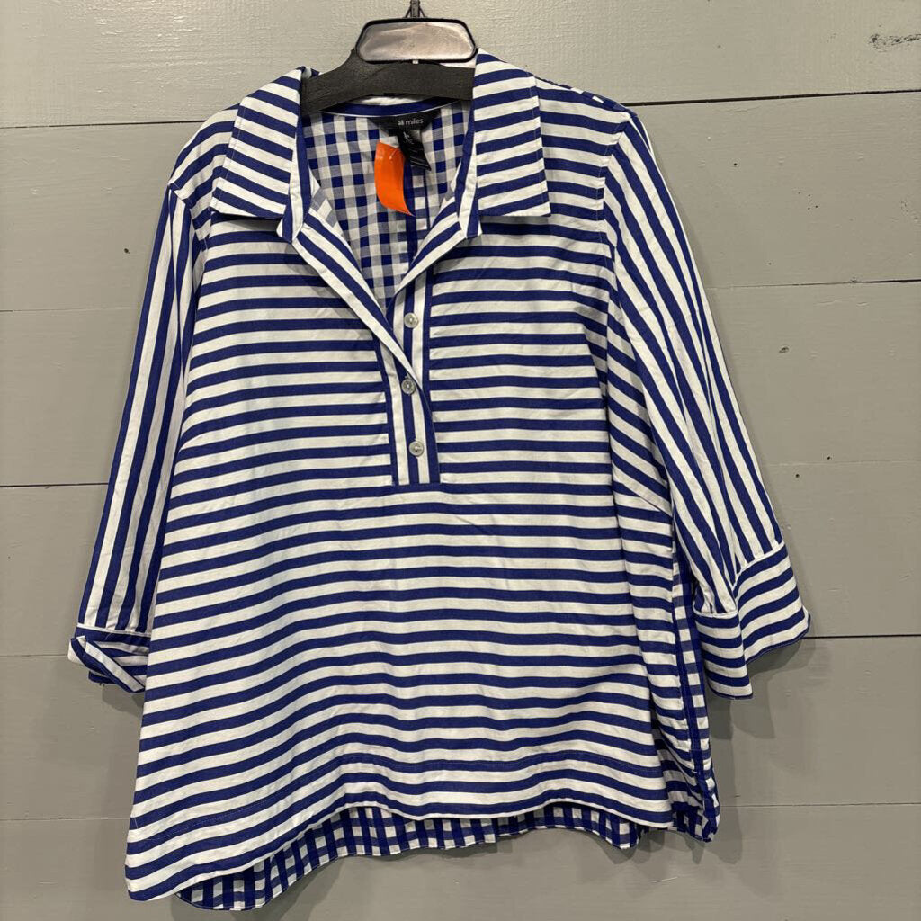 ALI MILES,STRIPE TOP ,BLUE WHT ,XL
