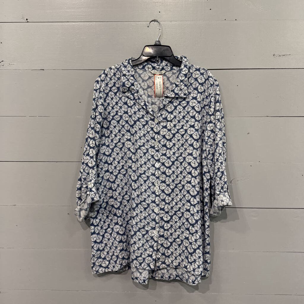 JOHN MARK,*PATTERENED BUTTON UP TOP,BLUE ,XL