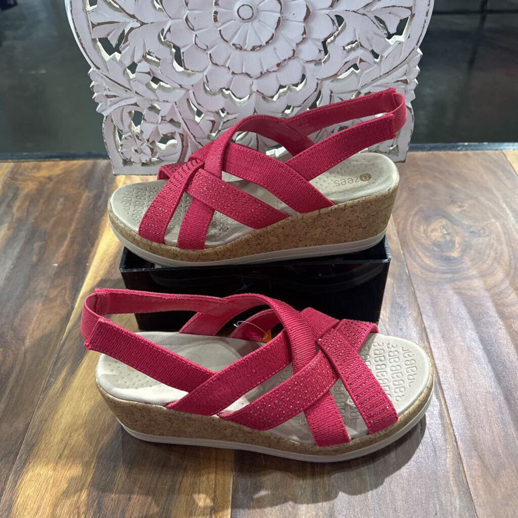 BZEES,FLOWER WEDGE SANDAL ,BLUE TAN ,7.5