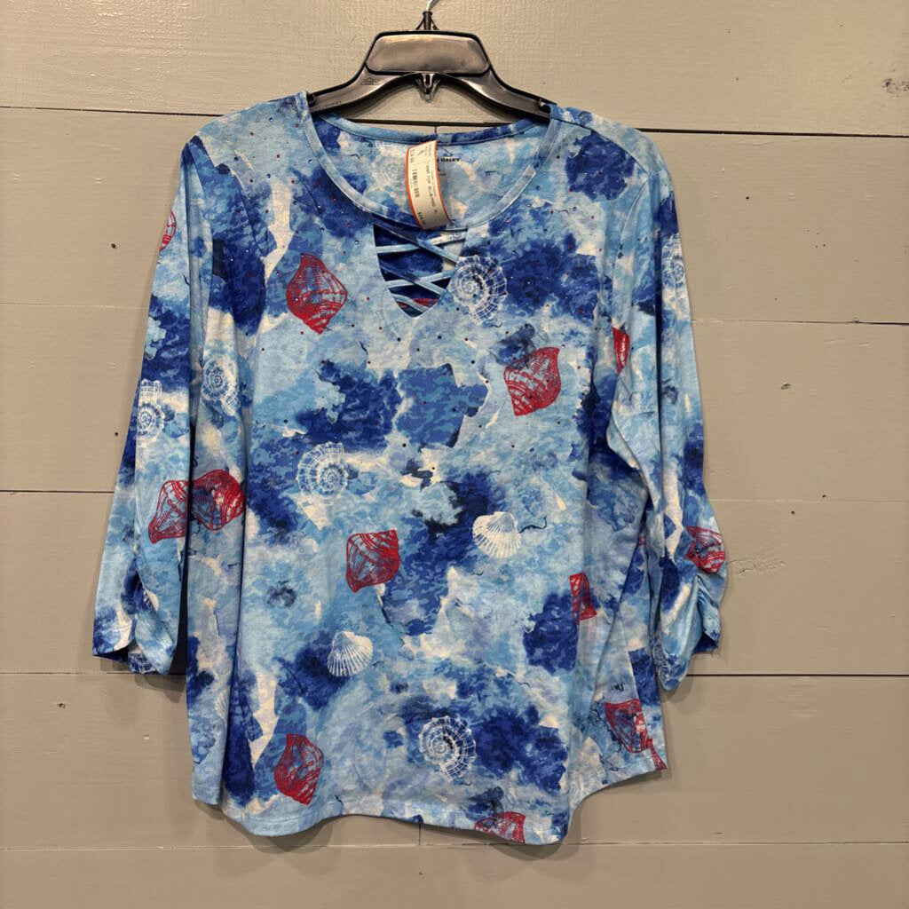 ALLISON DALEY,* KNIT TOP ,BLUE/RED ,XL