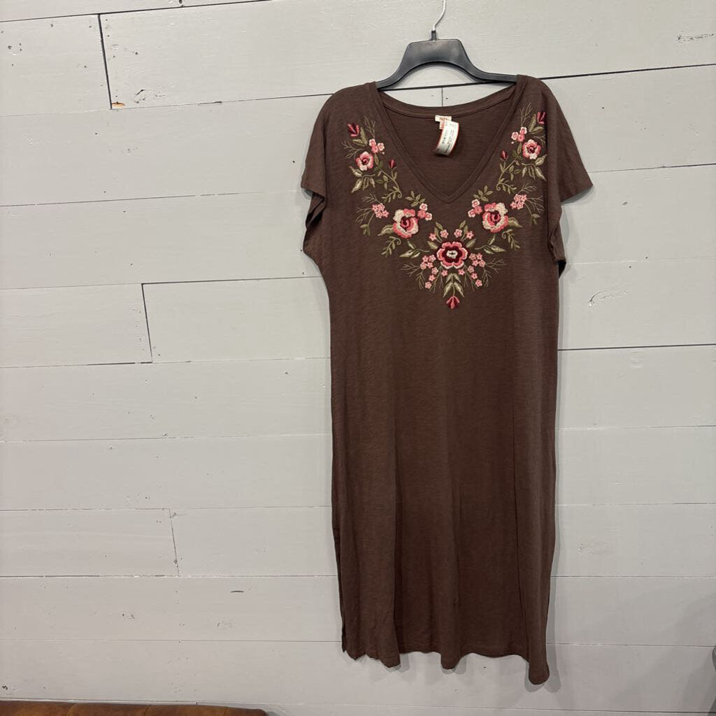 REBA, BASICX KNIT EMBROIDERED MAXI ,BROWN ,L