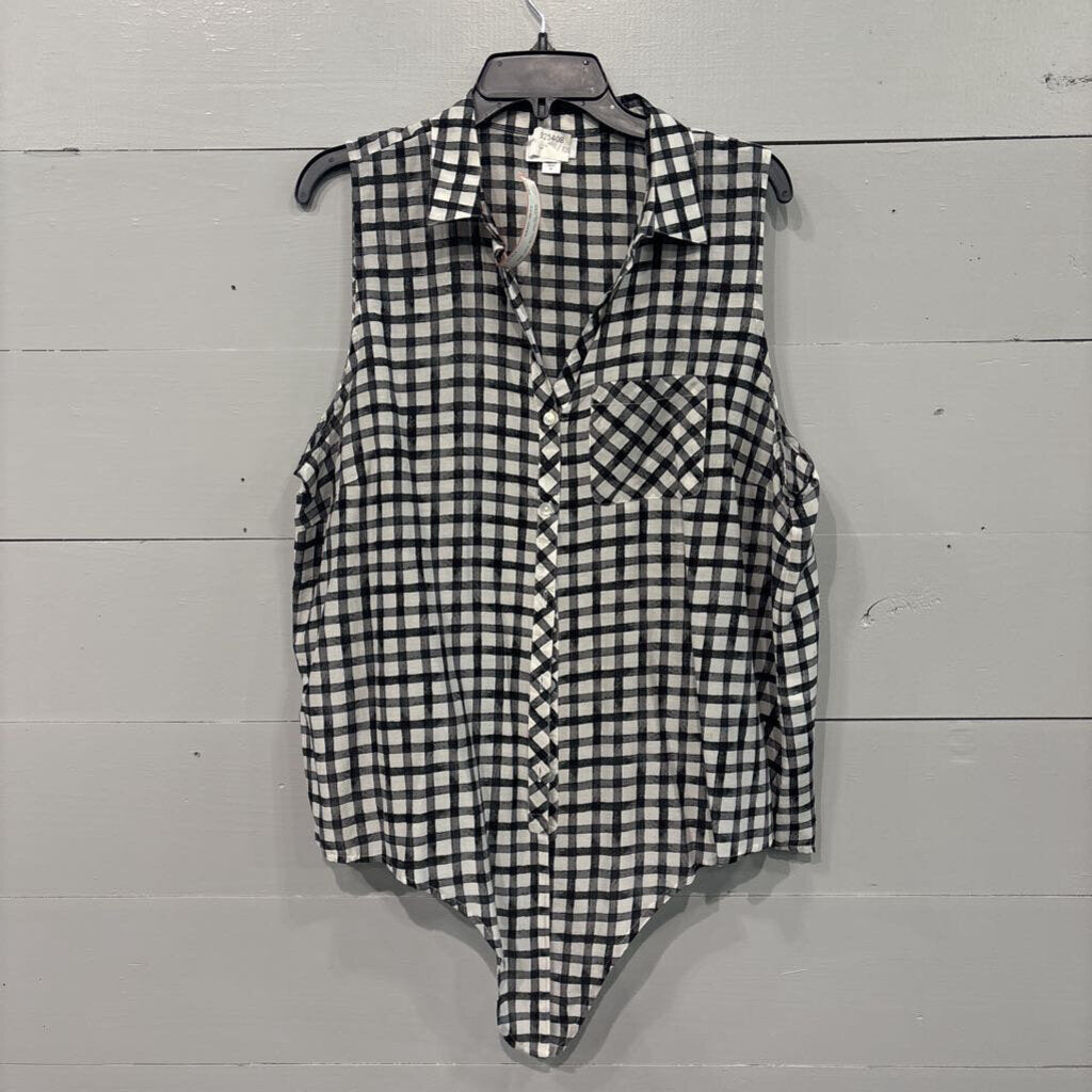 J.JILL,PATTERNED TANK TOP ,BLK WHT ,XL