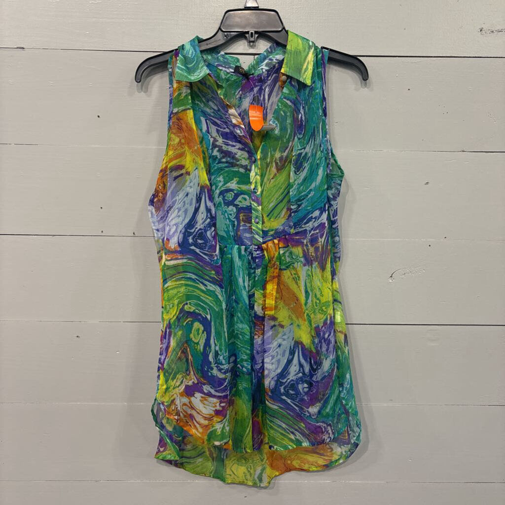 Cupio,SHEER RUFFLE TANK TOP ,MULTI,L