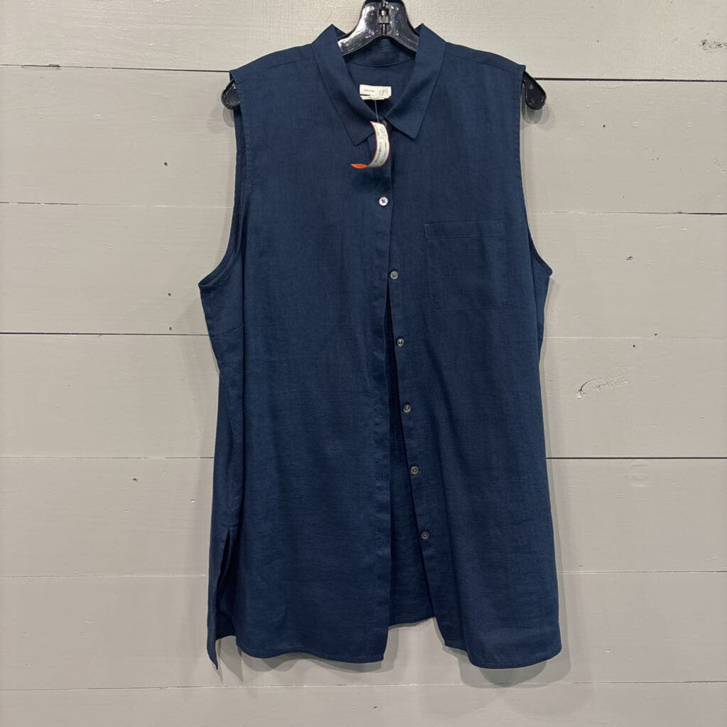 J.JILL,LINEN TANK TOP ,NVY ,XL