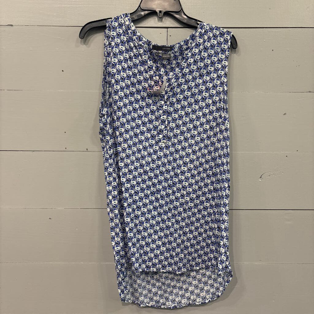 SANDRA,PATTERNED TANK TOP ,BLUE WHT ,XL
