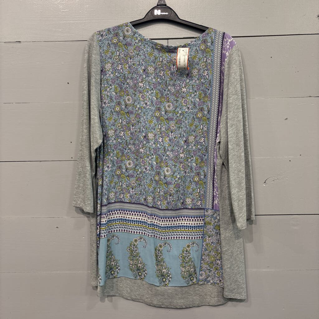 J.JILL,PATTERNED TOP ,GRY PUR ,XL