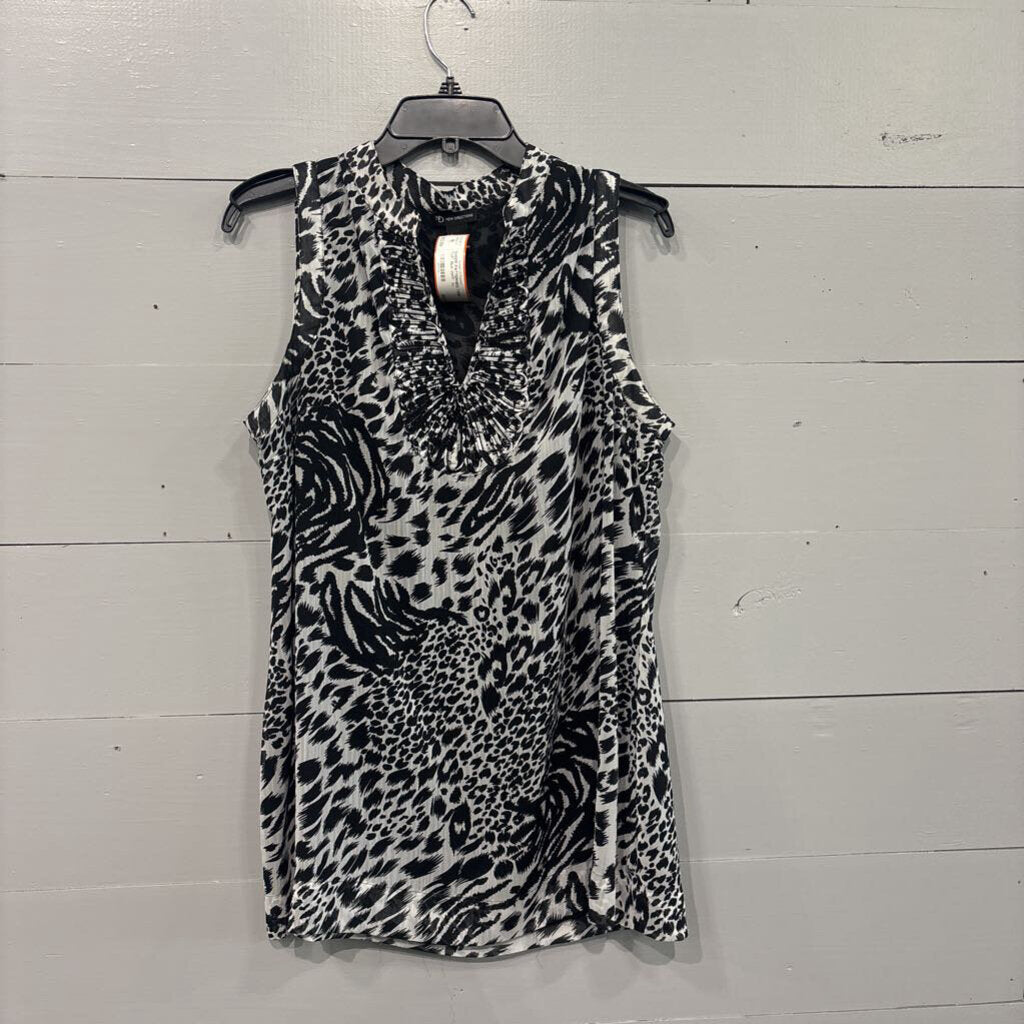 NEW DIRECTION,SHEER PATTERNED TANK TOP ,BLK WHT ,XL