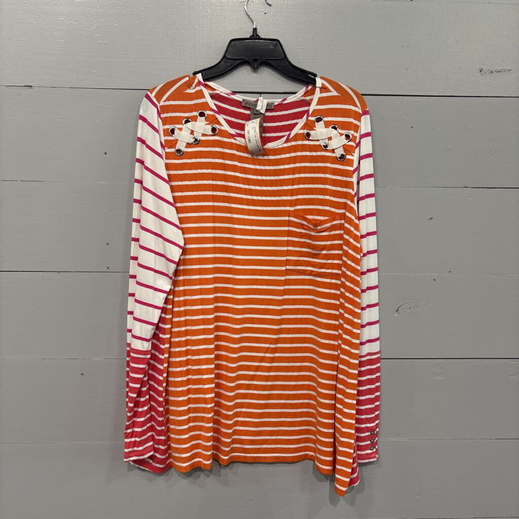 SHARON YOUNG,STRIPE TOP ,ORG WHT PINK,XL