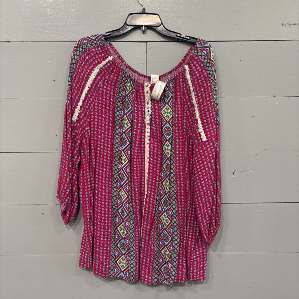ENTRO,PATTERNED TOP ,PINK MULTI ,XL
