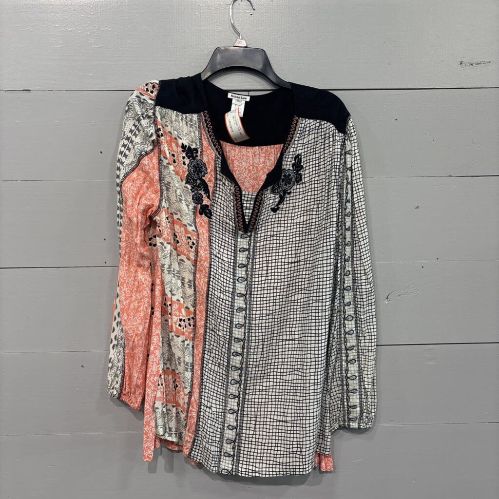 KRISTA LEE,PATTERNED TOP ,PINK MULTI ,XL