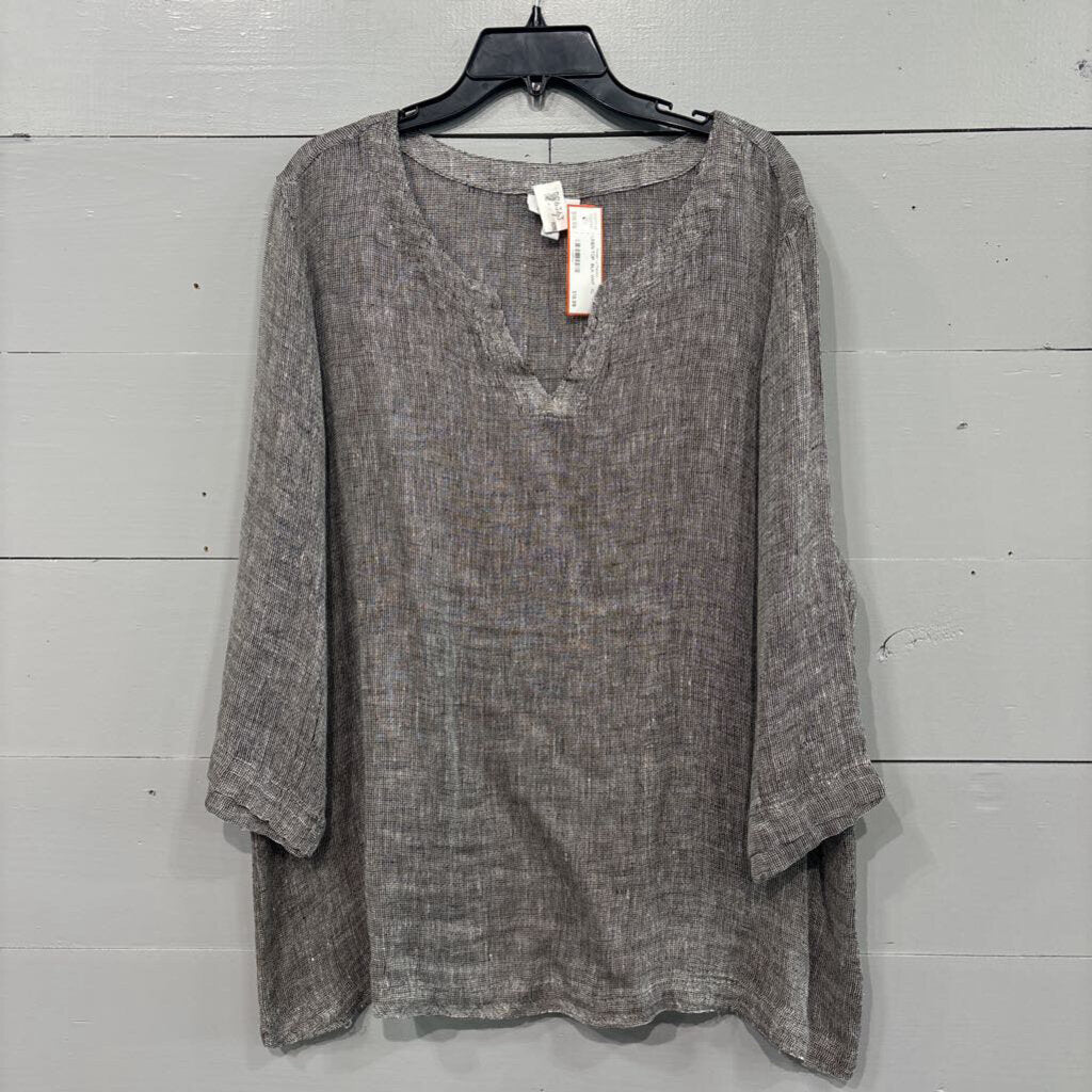J.JILL,LINEN TOP ,BLK WHT ,XL