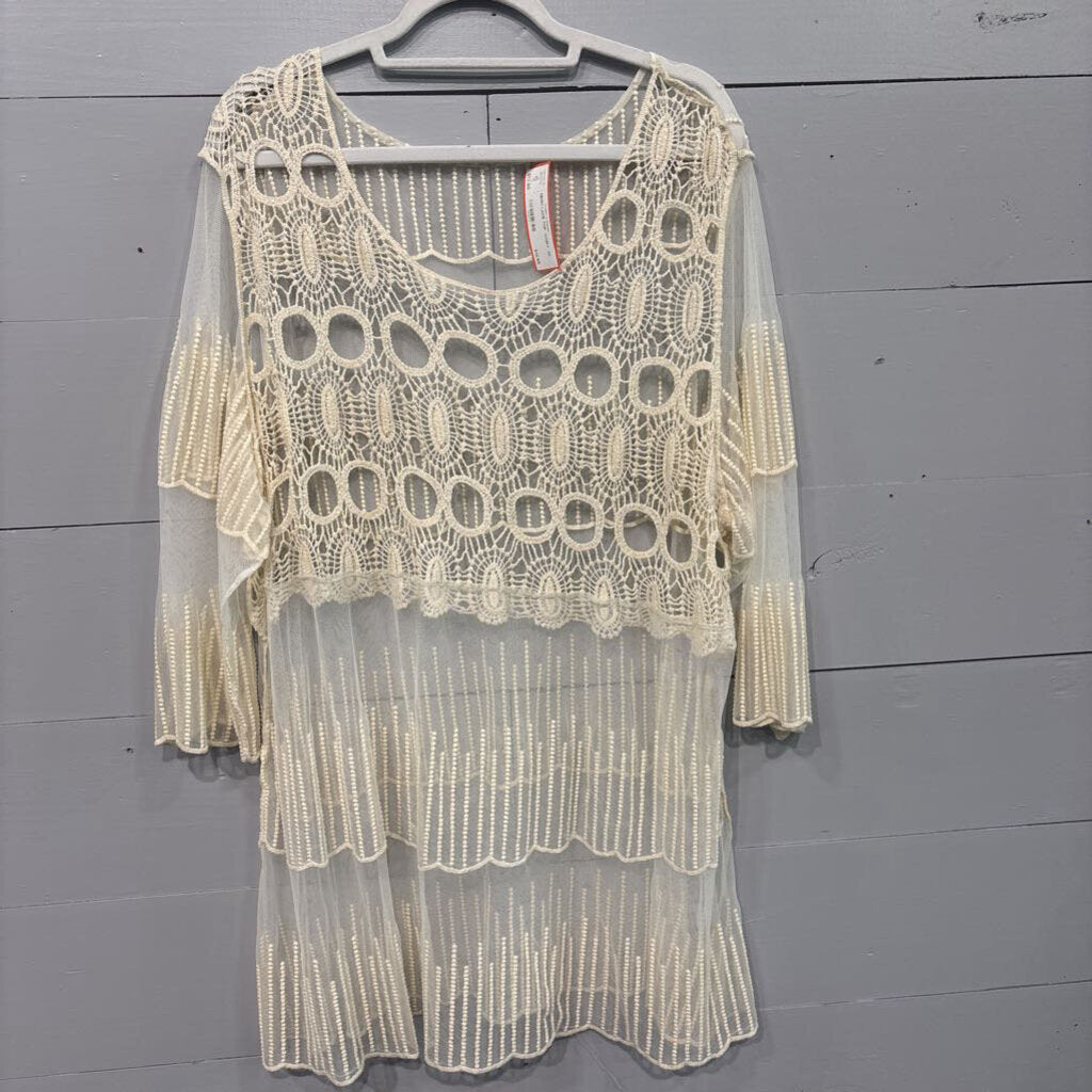 MESH LACE TOP ,IVORY ,2X