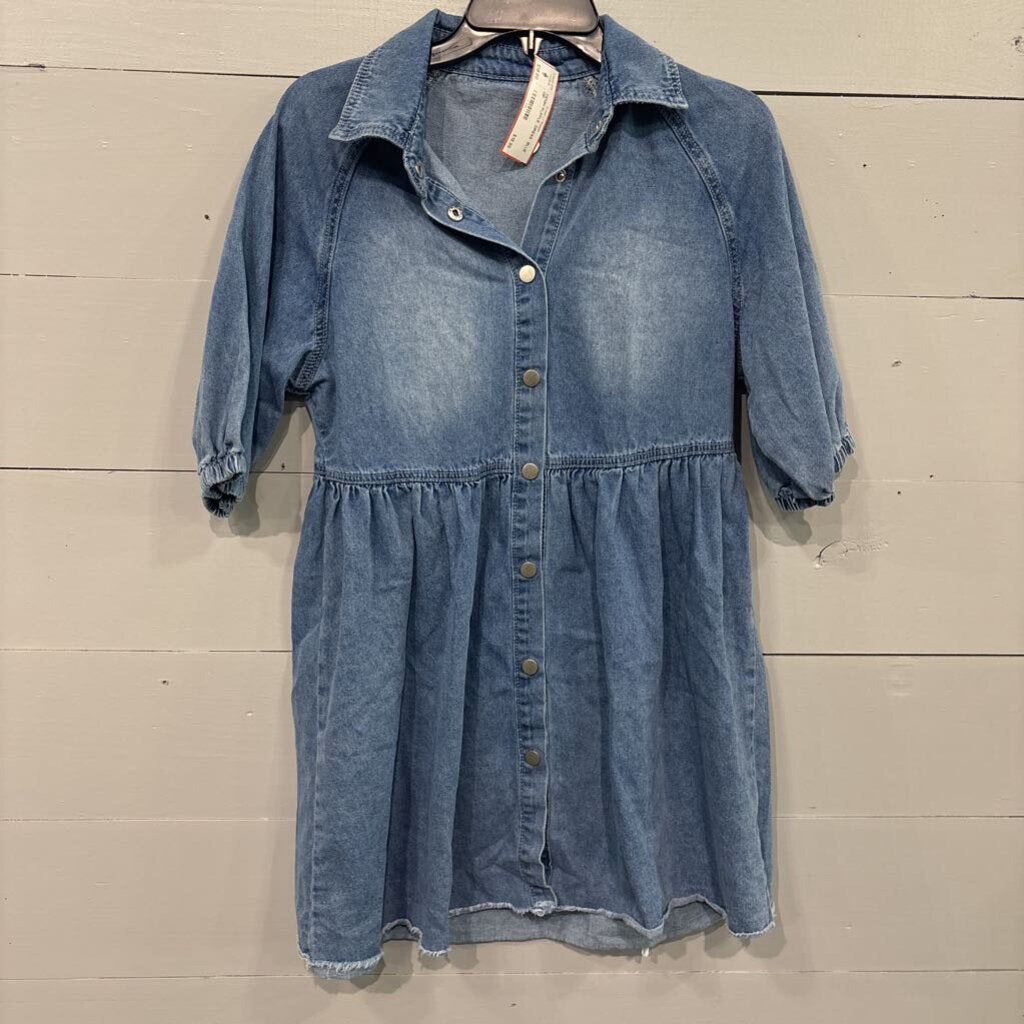 DENIM RUFFLE DRESS ,BLUE ,MP