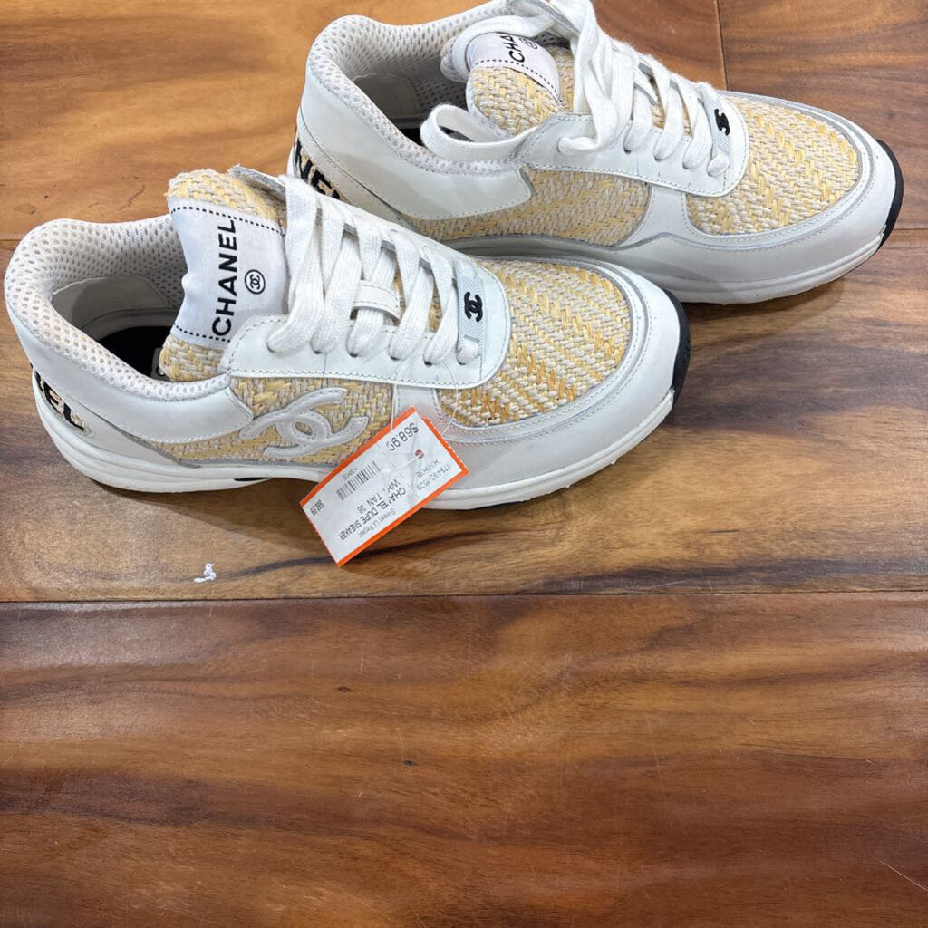 CHANEL (DUPE),CHANEL DUPE SNEAKER ,WHT TAN ,38