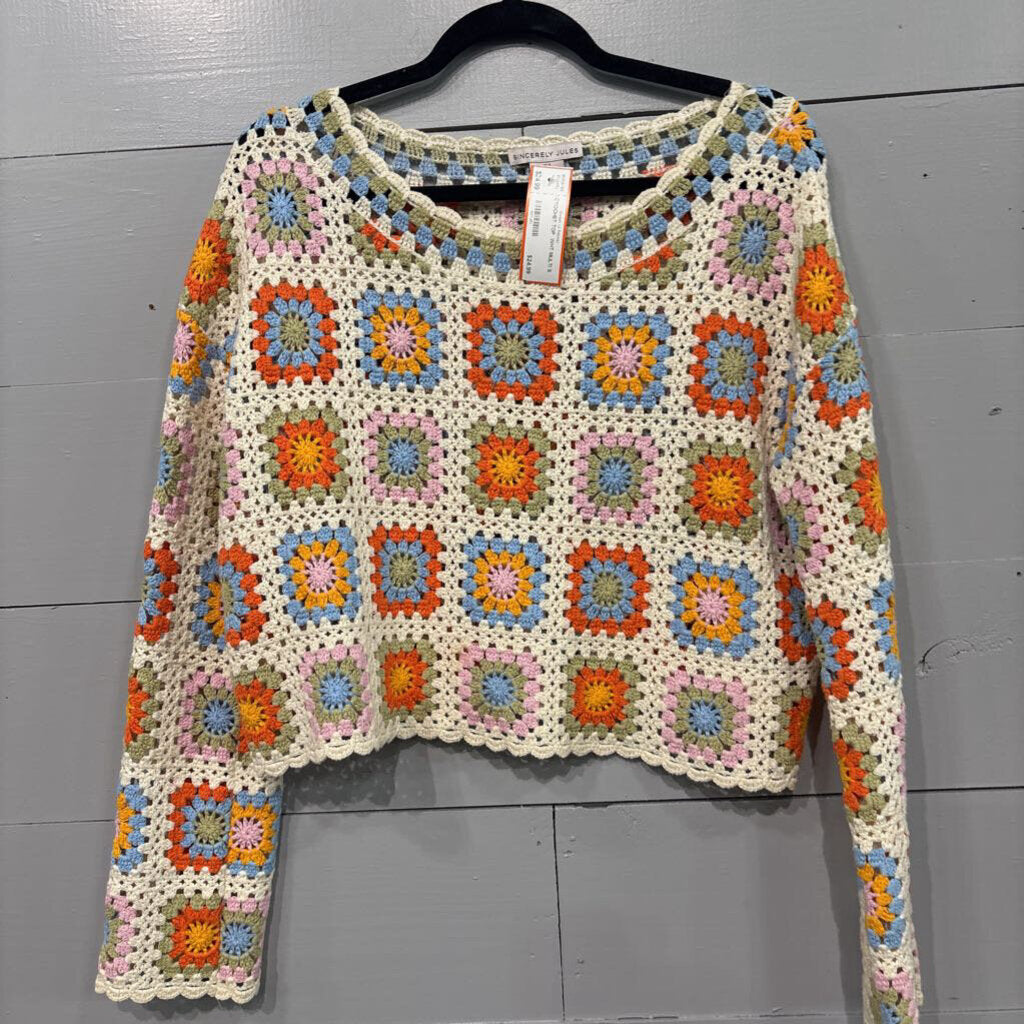 SINCERELY JULES,CROCHET TOP ,WHT MULTI,S