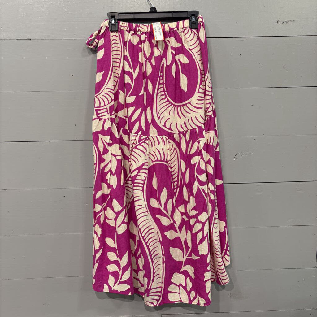 CHRISTIAN SIRIANO,PATTERNED LINEN SKIRT ,PLUM WHT ,XS