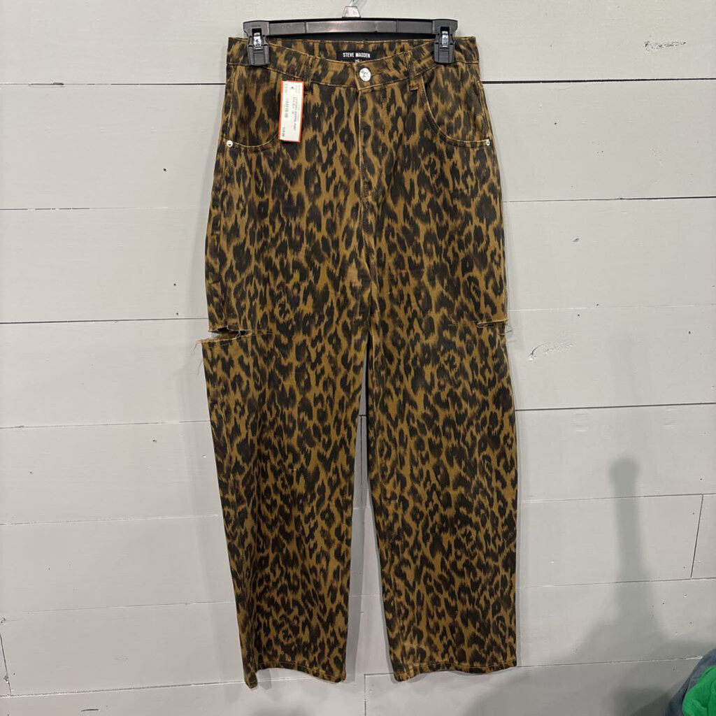 LEOPARD BARREL PANT ,BRN BLK ,26