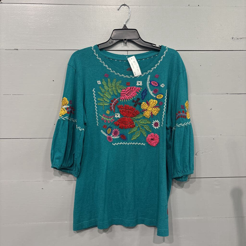 DOUBLE D RANCH,DDR FLORAL TOP ,AQUA MULTI ,XL