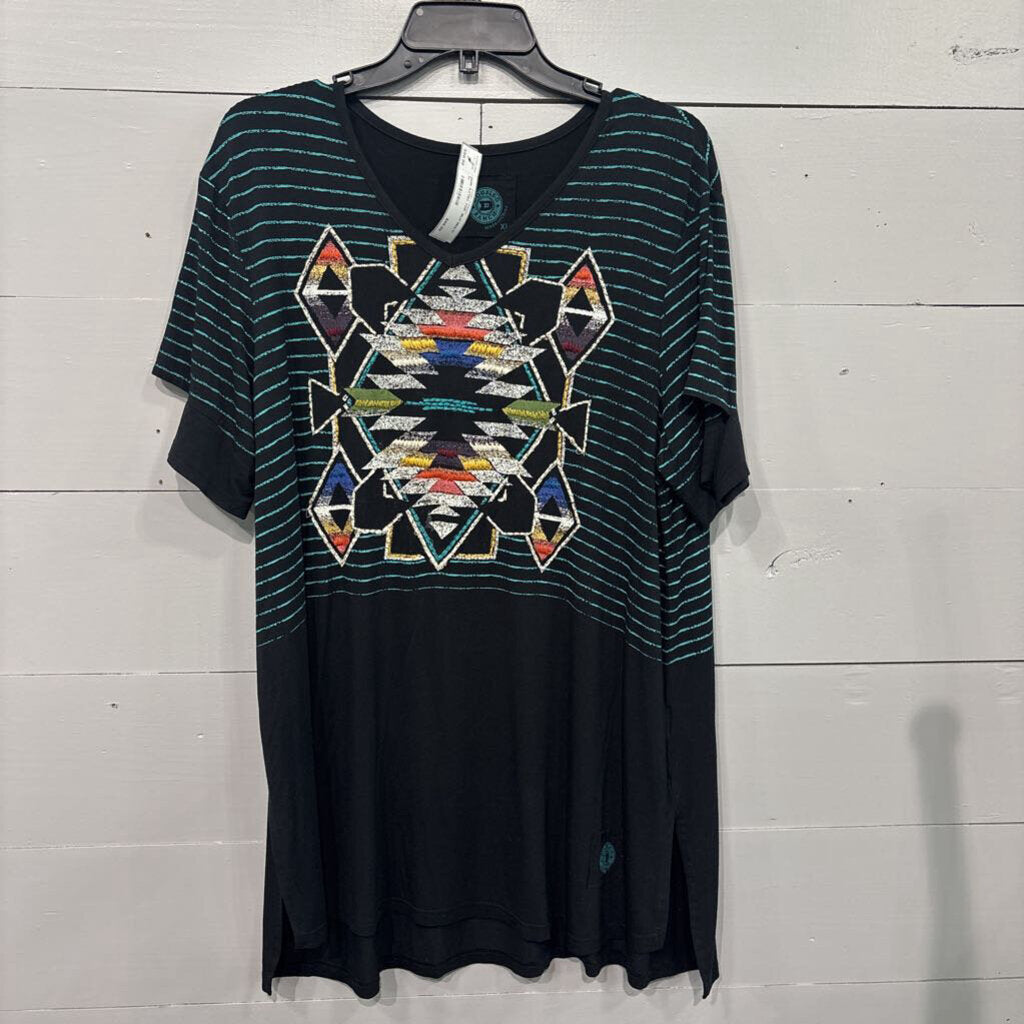 DOUBLE D RANCH,DDR AZTEC TOP ,BLK MULTI ,XL