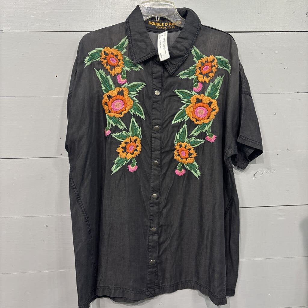 DOUBLE D RANCH,DDR PEARL SNAP FLORAL TOP ,BLK MULTI ,1X