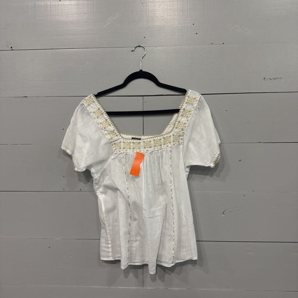 J.CREW,FLOWY TOP,WHT TAN ,M