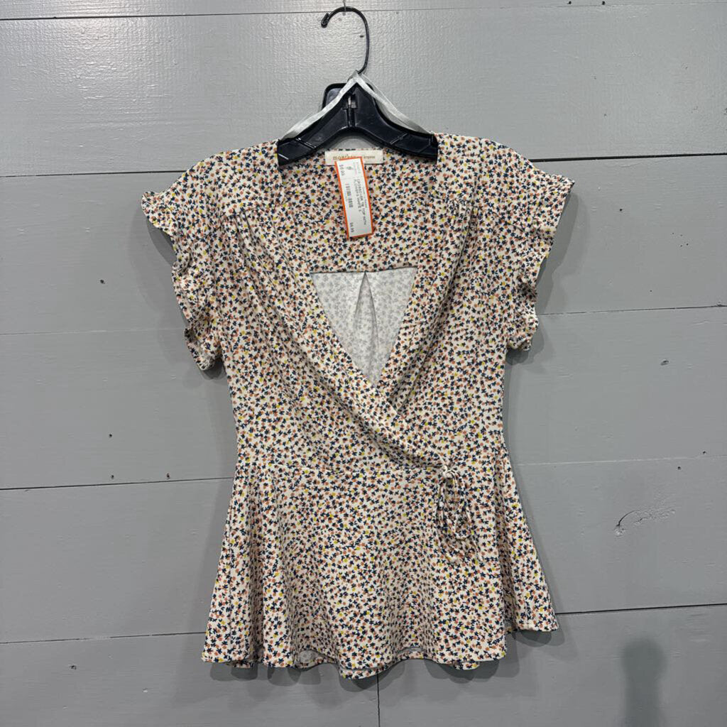 MONTEAU,CROSSOVER TIE TOP WITH FLOWERS,WHITE,S