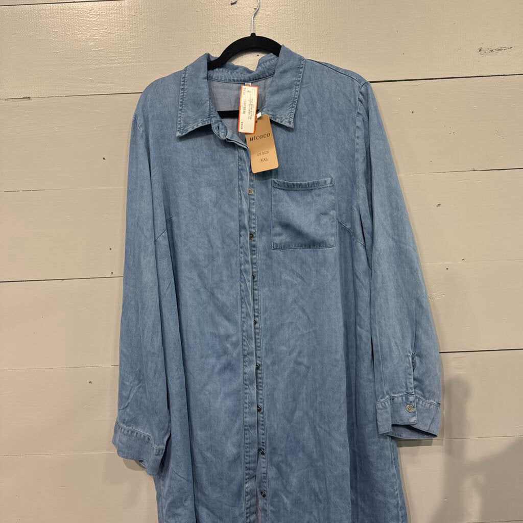 UTCOCO,NWT DENIM BUTTON UPDRESS,DENIM,XXL