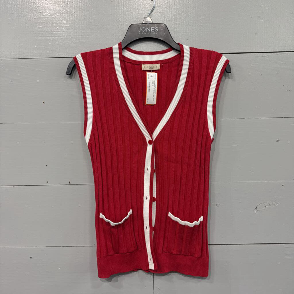 ILLA ILLA,BUTTON UP SWEATER VEST,RED,M