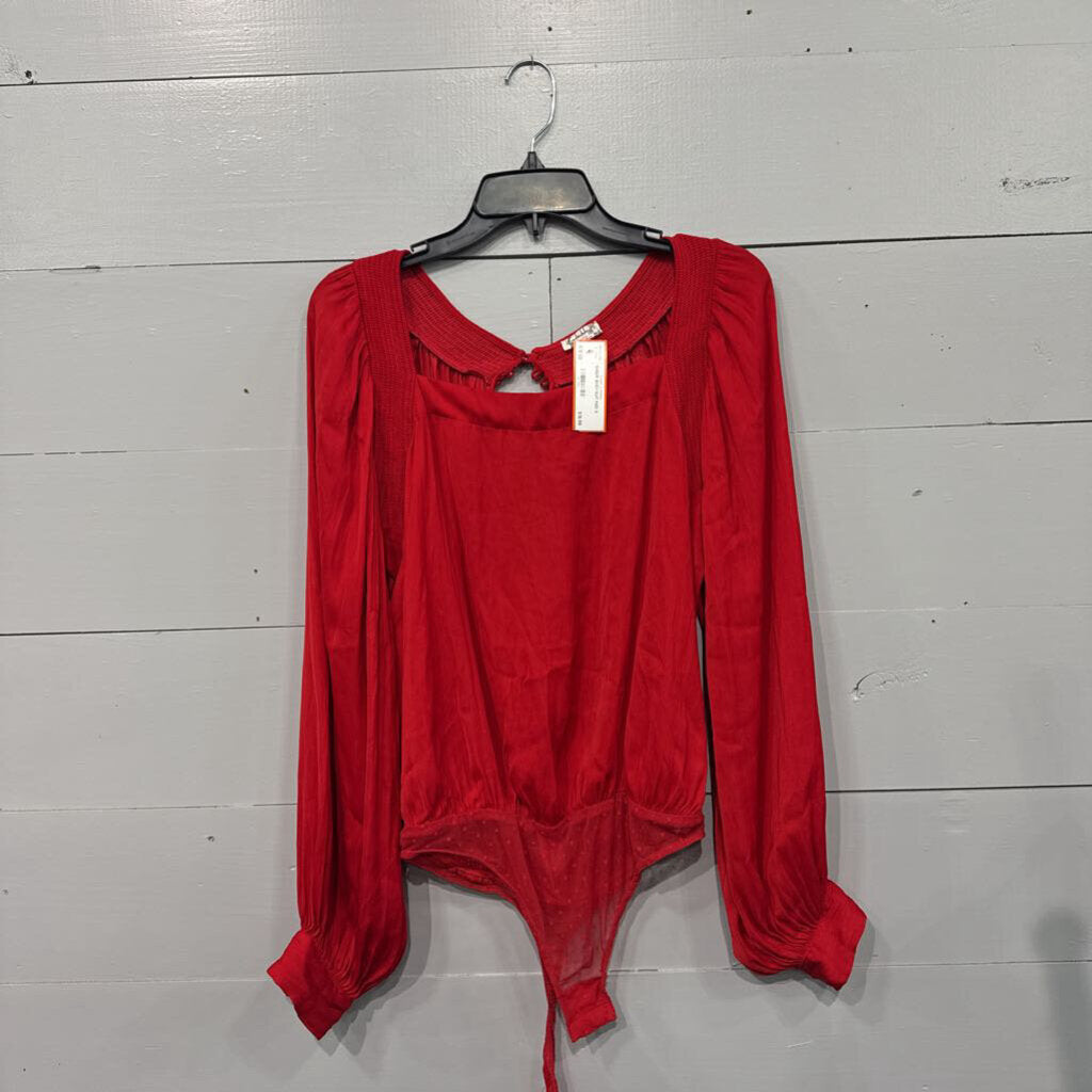 FREE PEOPLE,SHEER BODYSUIT,RED,S