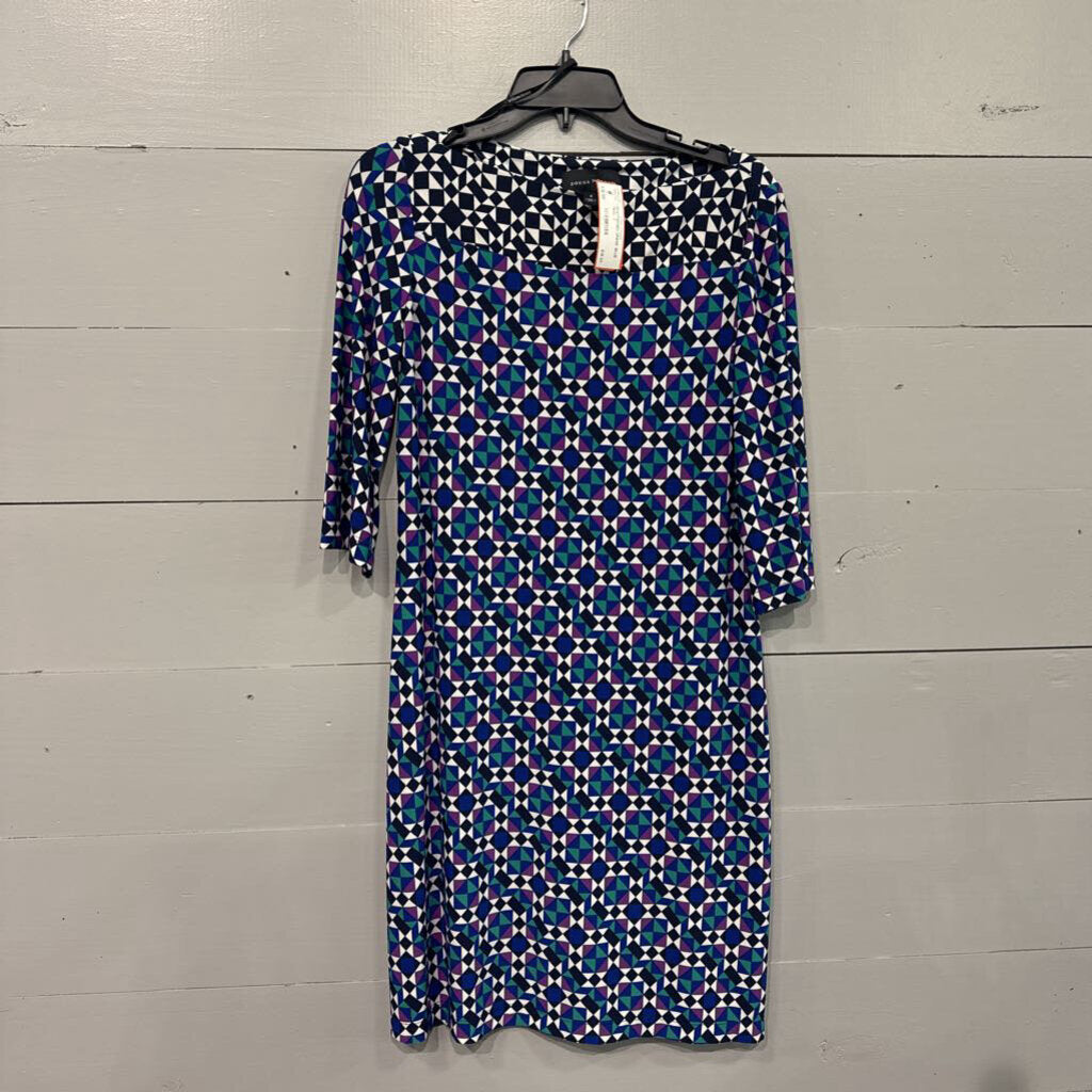 DONNA MORGAN,FPATTERNED DRESS ,BLUE TEAL ,8