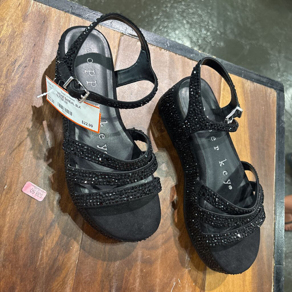 COPPER KEY,*WEDGE SANDAL,BLK GLITTER,6.5