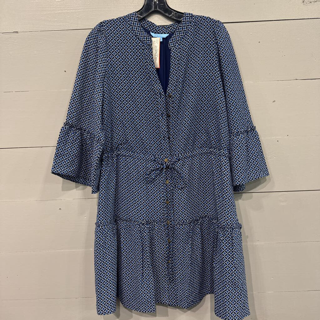 DRAPER JAMES,*PATTERNED W/ GOLD BUTTONS DRESS,NAVY,S