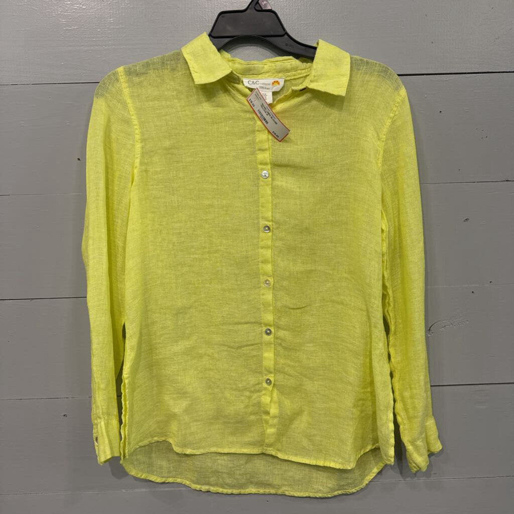 C & C,*BASIC LINEN BLOUSE,YELLOW,M