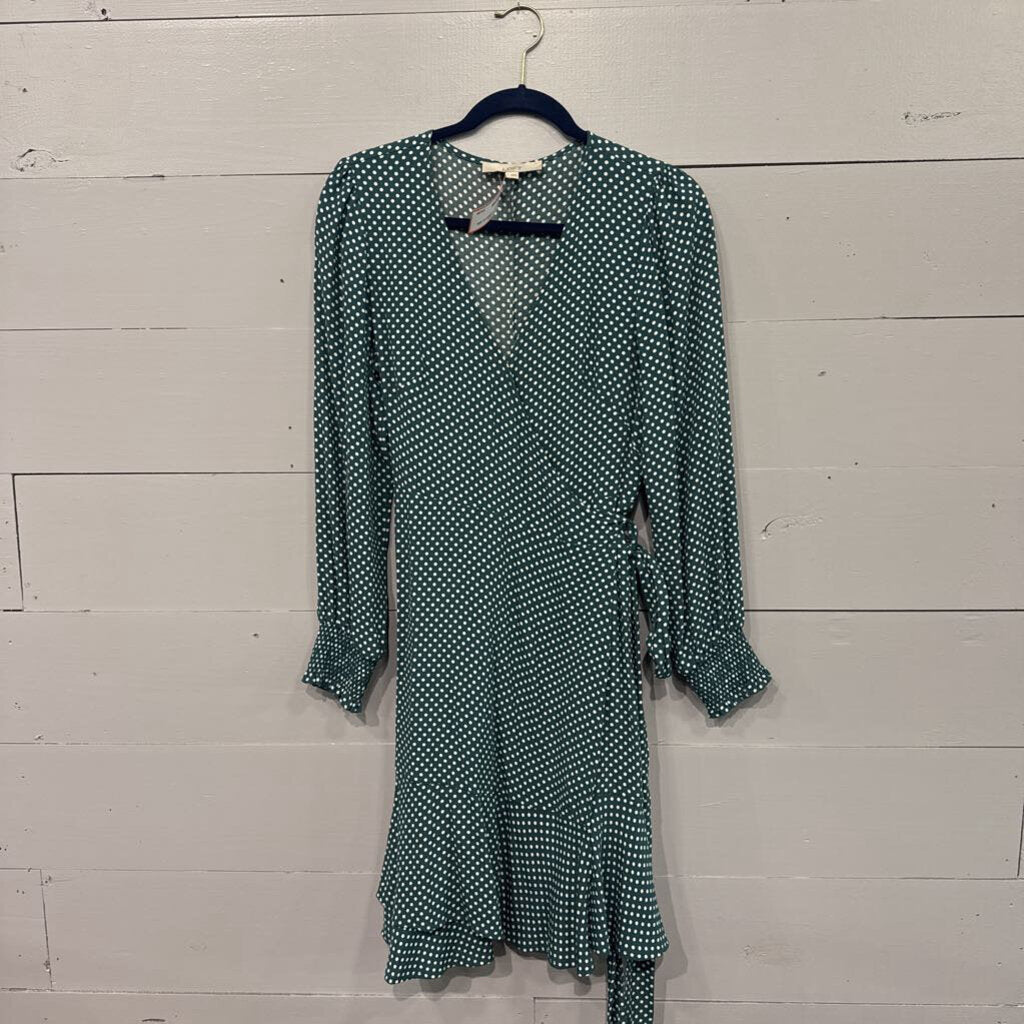 *DOT WRAP DRESS,DK GRN ,4