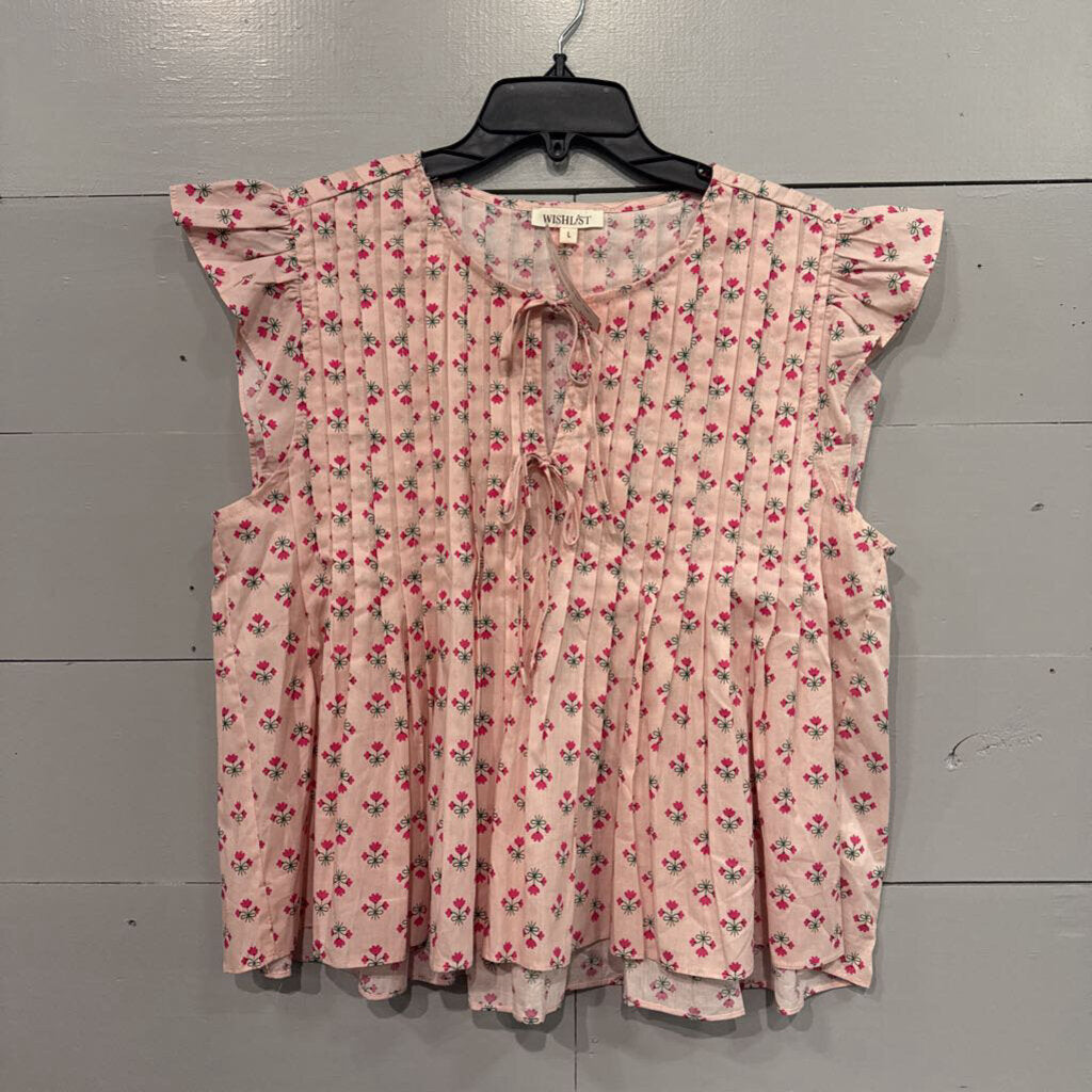 WISHLIST,NWT FLORAL TYE TOP ,PINK,L