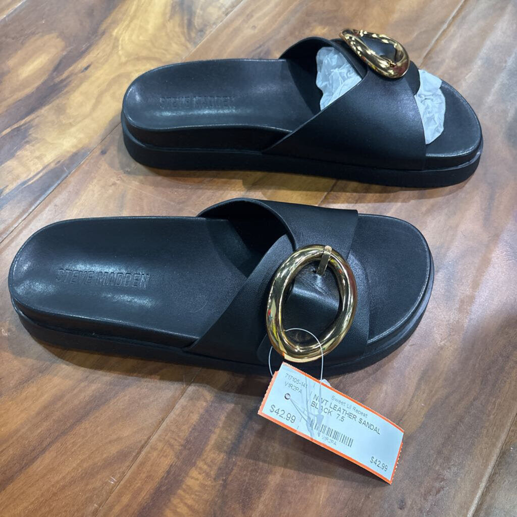 STEVE MADDEN,NWT LEATHER SANDAL ,BLACK ,7.5