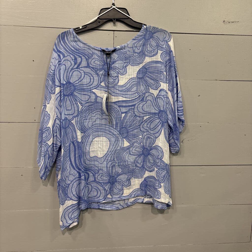 CHARLIE B,*NWT FLORAL ,BLUE WHT ,XL