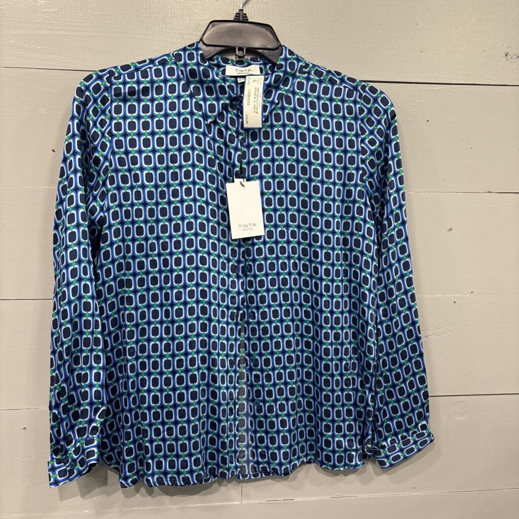 TINTA,*NWT BOX BUTTON UP BLOUSE,BLUE /GRN,M