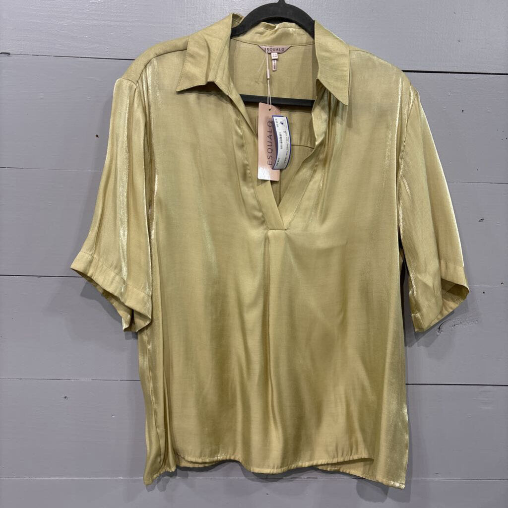 ESQUALO,NWT COLLARED TOP ,GOLD,10