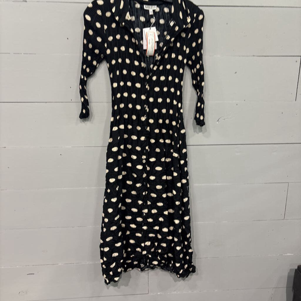ALQUEMA,*NWT CRINKLE PLEAT W/ DOTS,BLK/CREAM,0