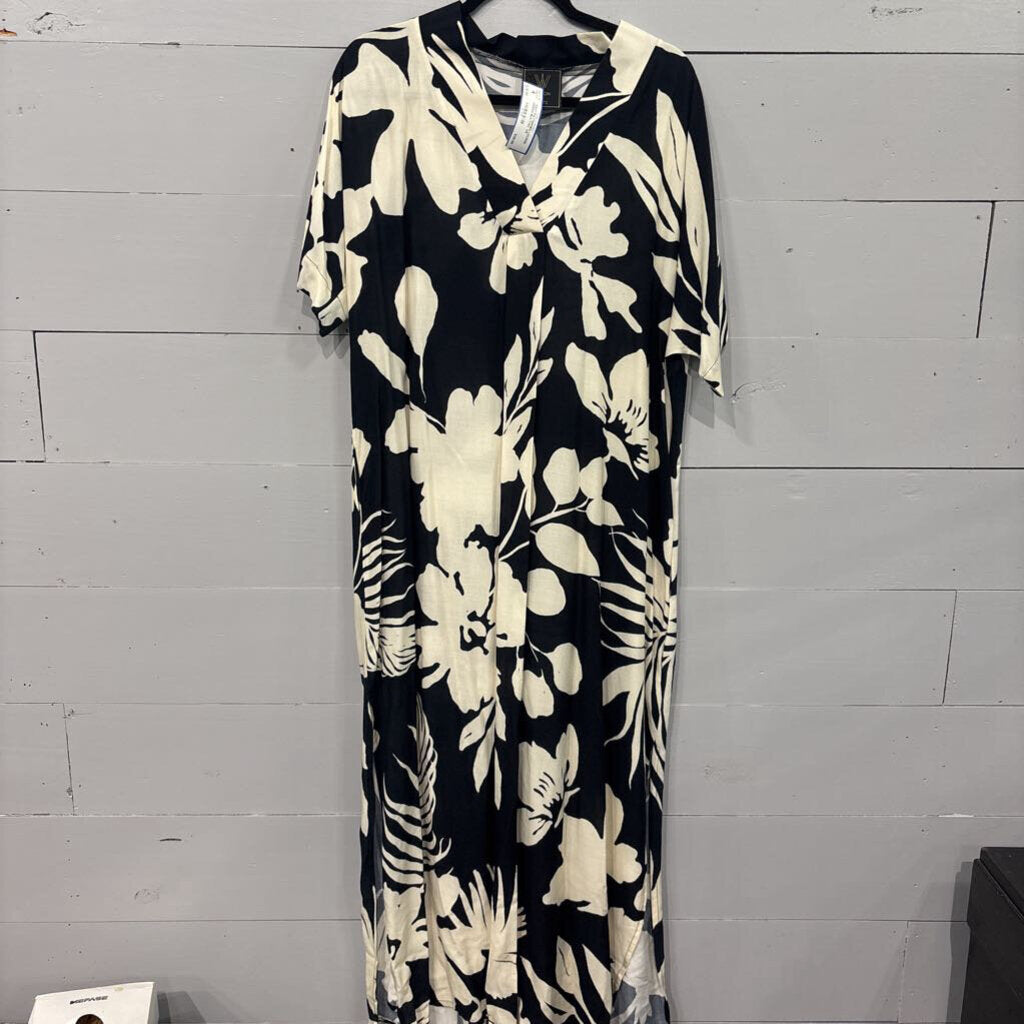 *NWT PATTERNED LOUNGE DRESS,BLK/TAN ,OS