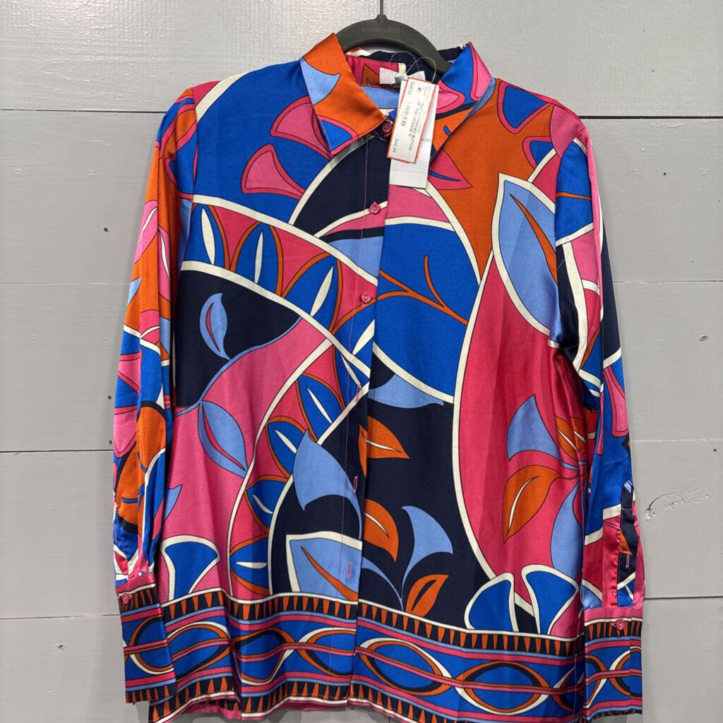 JADE MELODY TAM,*NWT PATTERNED BUTTON UP ,PINK/ORANGE,M