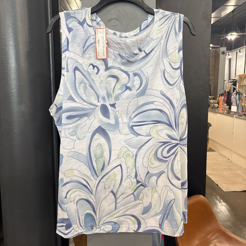 CHARLIE B,*BASIC KNIT TANK,WHT/BLUE,XL