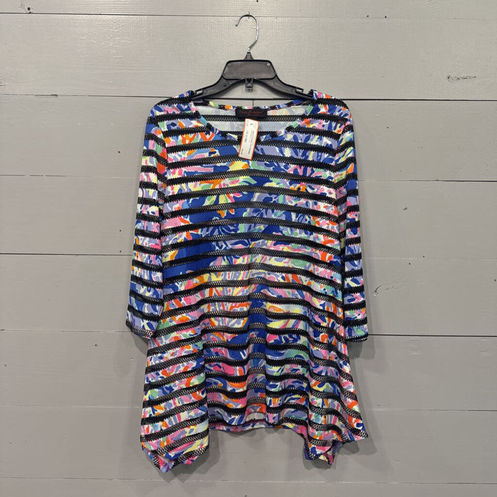 PLEATS COLLECTION,*MESH STRIPED PATTERNED TOP,MULTI ,XL