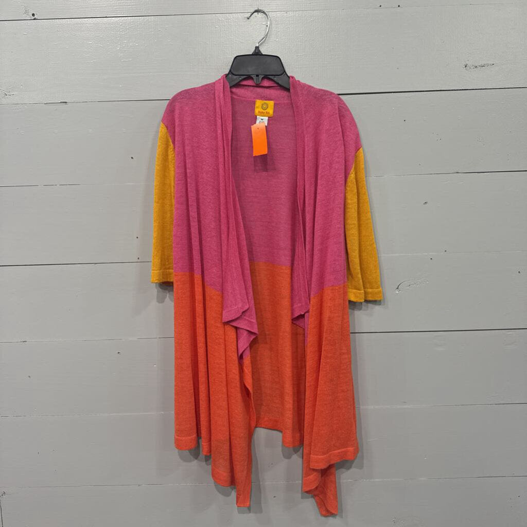 RUBY RD,*COLOR BLOCK CARDIGAN,PINK,M