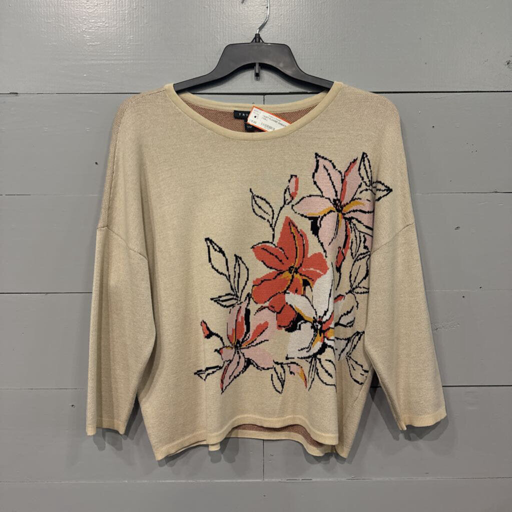 *SOFT FLOWER SWEATER,TAN,L