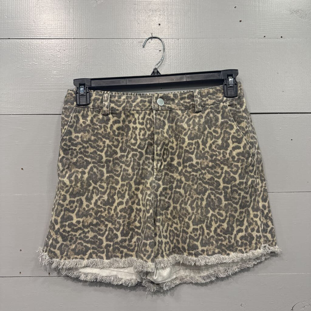 JODIFL,*DENIM SOFT LEOPARD JEAN SHORTS,LEOPARD,S
