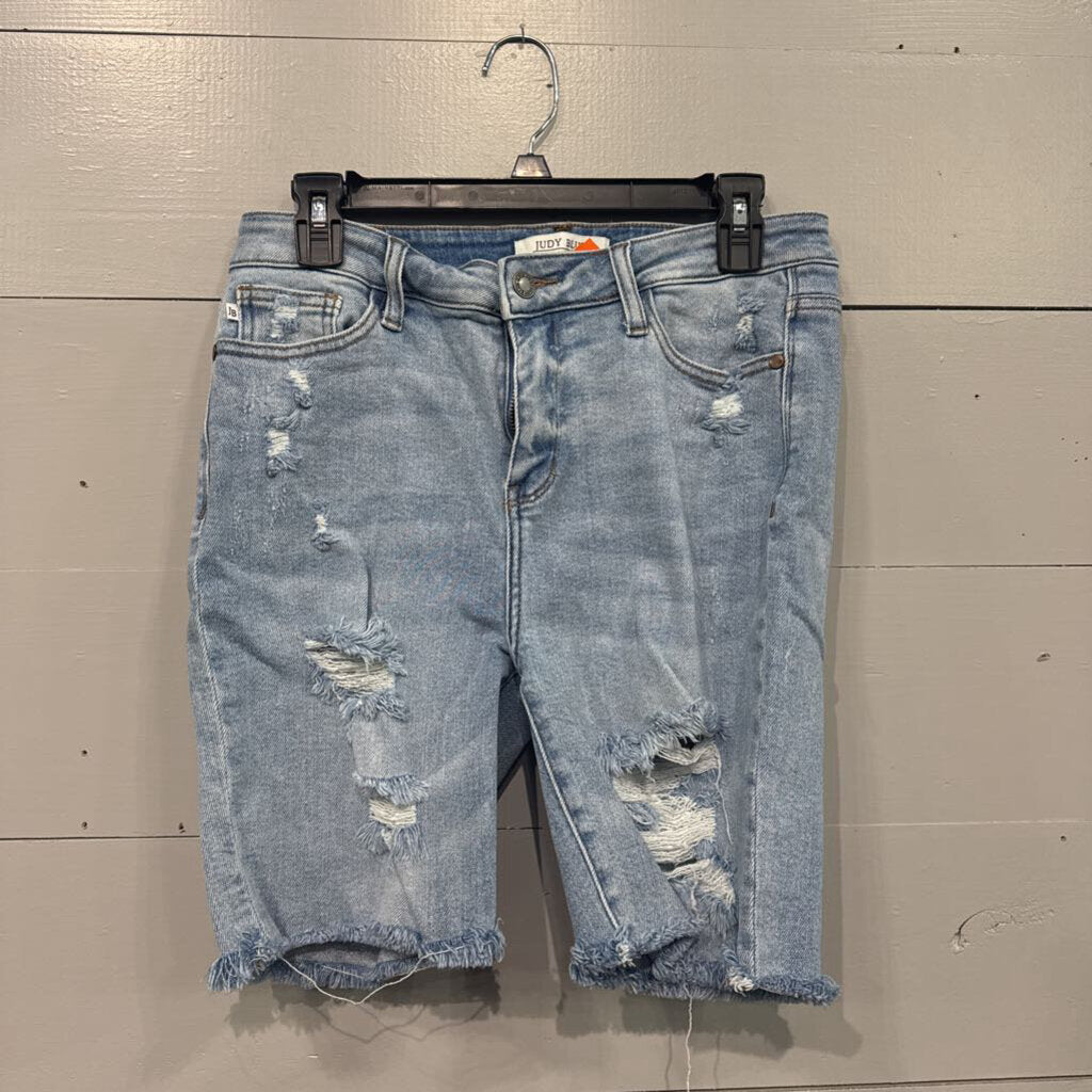 JUDY BLUE,*DENIM LIGHT WASHED RIPPED JEAN SHORTS,DENIM,L